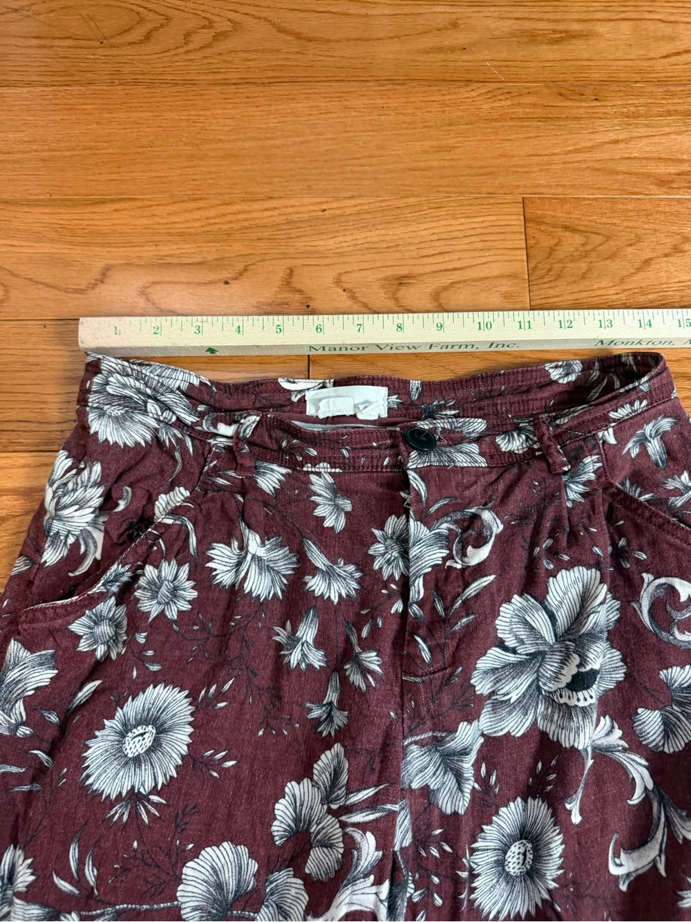 Anthropologie Low-Rise Wide Leg Linen Blend Floral Pants - Picture 8 of 9